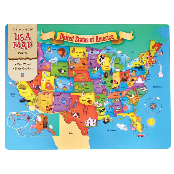 WOOD USA MAP - 44 WOOD PIECE PUZZLE