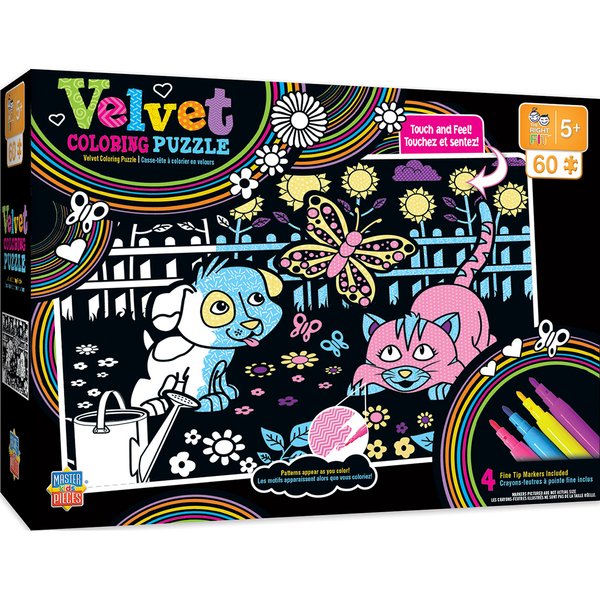 VELVET COLORING OF PUPPY AND KITTY RIGHT FIT - 60 PIECE PUZZLE