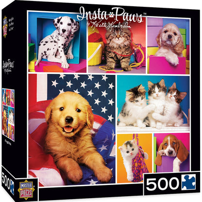 INSTAPAWS #SNUGGLESELFIES - PUPPIES & KITTENS 500 PIECE JIGSAW PUZZLE BY KEITH KIMBERLIN