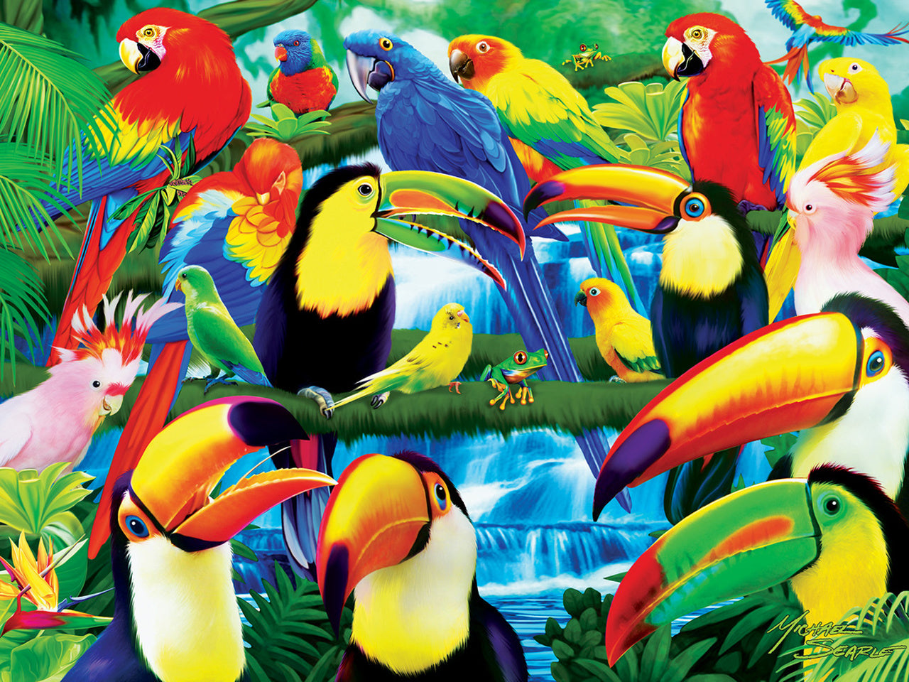Bird Fiesta - 300pc Glow in the Dark EZ Grip Jigsaw Puzzle by Masterpieces