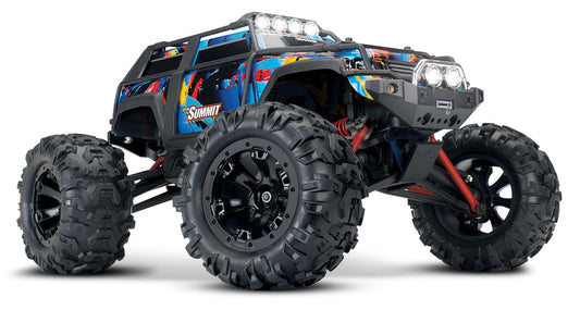Summit: 1/16 Scale 4WD Electric Extreme Terrain Monster Truck.  Ready-To-Race with TQ 2.4 GHz radio system XL-2.5 ESC (fwd/rev). Includes: 6-Cell NiMH 1200mAh Traxxas battery and AC charger