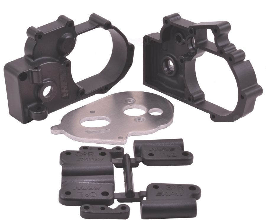 DISCONTINUED---HYBRID GEARBOX HOUSING & REAR MOUNTS (BLACK)  - TRAXXAS 2WD
