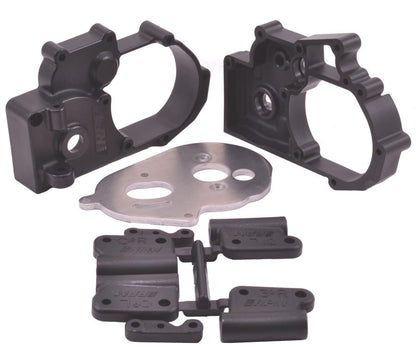 DISCONTINUED---HYBRID GEARBOX HOUSING & REAR MOUNTS (BLACK)  - TRAXXAS 2WD