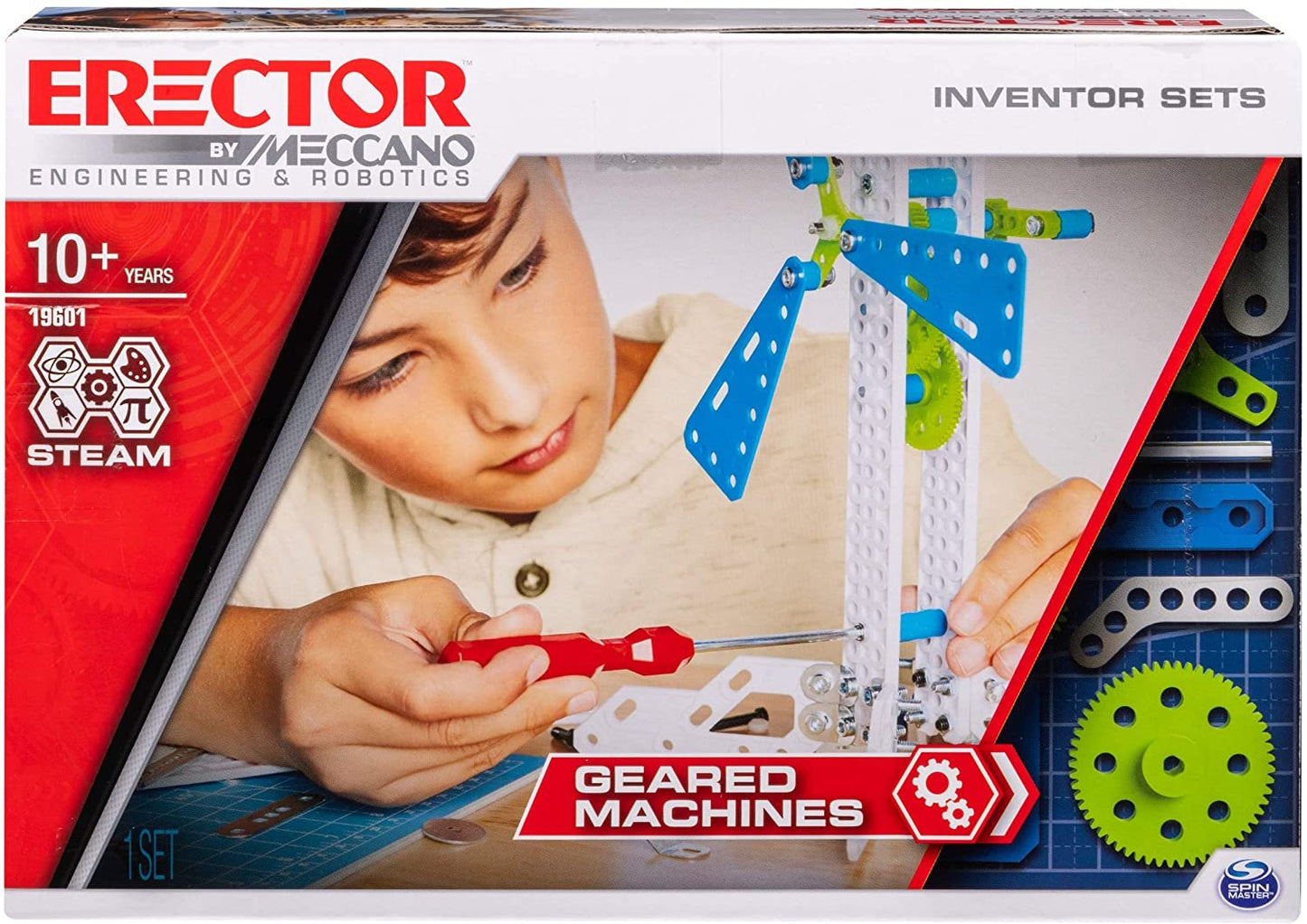 Meccano Erector Set 3 Geared Machines S.T.E.A.M. Building Kit with Moving Parts for Ages 10 & Up