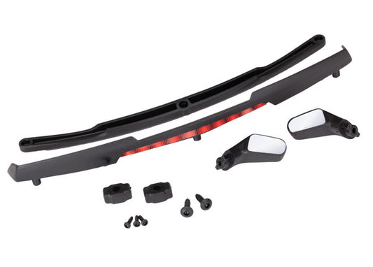 Mirrors side black (left & right)/ mirror retainers (2)/ spoiler black/ spoiler retainer (1)/ 1.6x5 BCS (self-tapping) (3)/ 2.6x8 BCS (self-tapping) (2) (fits #8386 body)