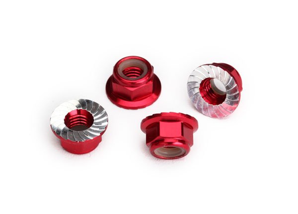 Nuts 5mm flanged nylon locking (aluminum red-anodized serrated) (4)