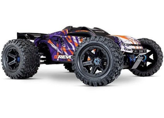 Discontinued - E-Revo VXL Brushless: Orange & Purple 1/10 Scale 4WD Brushless Electric Monster Truck with TQi 2.4GHz Traxxas Link Enabled Radio System Velineon VXL-6s brushless ESC (fwd/rev) and Traxxas Stability Management (TSM)