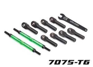 Toe links E-Revo VXL (TUBES green-anodized 7075-T6 aluminum stronger than titanium) (144mm) (2)/ rod ends assembled with steel hollow balls (8)/ aluminum wrench 10mm (1)