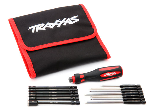 Speed Bit Master Set hex and nut driver 13-piece includes premium handle (medium) travel pouch hex drivers (straight: 1.5mm 2.0mm 2.5mm 3.0mm) (ball-end: 2.0mm 2.5mm 3.0mm) and nut drivers (4.00mm 4.50mm 5.00mm 5.50mm 7.00mm 8.00mm) 1/4”