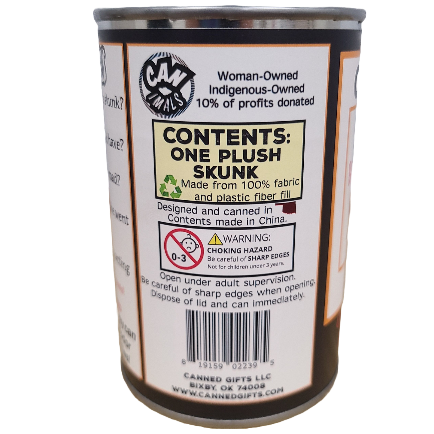 Canned Skunk | Stuffed Animal Plush w/Funny Jokes on Can: Pop Top Lid