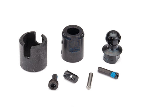 Output drive transmission or differential (pin retainer (1)/ drive cup (1)/ drive ball (1)/ center ball (1)/ drive pin (1)/ 3x10 screw pin (1)/ cross pin (black) (1)/ 2.5x6 CS (with threadlock) (1)) (use with TRX-6™ axle configuration)