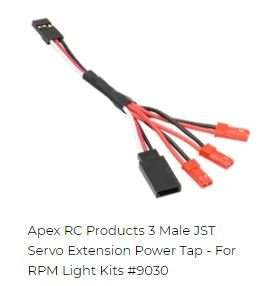 Apex RC Products 3 Male JST Servo Extension Power Tap - For RPM Light Kits
