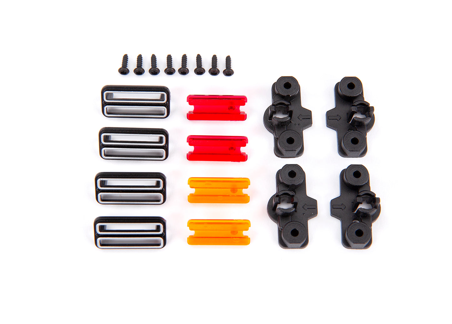 Marker light housing (4)/ marker light mount (4)/ marker light lens (red (2) amber (2))/ reverse lens (left & right)/ 1.6x5 BCS (self-tapping) (8)