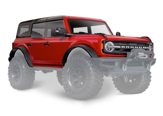 Body Ford Bronco (2021) complete red (painted) (includes grille side mirrors door handles fender flares windshield wipers spare tire mount & clipless mounting) (requires #8080X inner fenders)