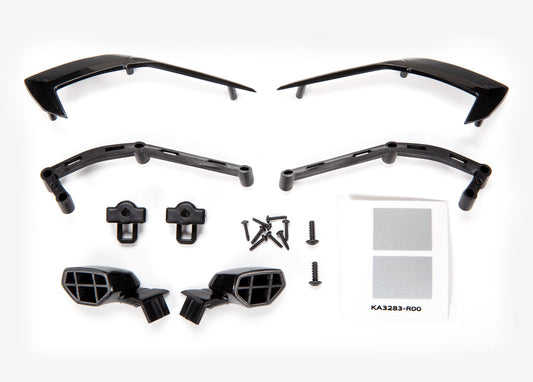 Mirrors side (left & right)/ mounts (left & right)/ trim side (left & right)/ trim mounts (left & right)/ 2.6x8mm BCS (2)/ 1.6x7mm BCS (8)