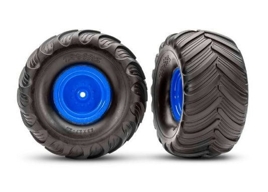 Blue Monster Truck Wheels & Terra Groove Tires (2)