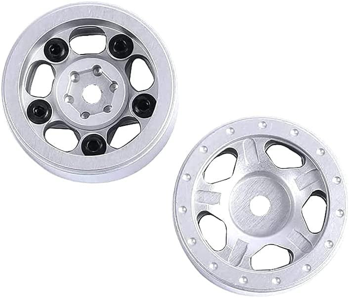 Billet Machined Alloy Wheels (2) for Axial 1/24 SCX24 Rock Crawler C30790SILVER