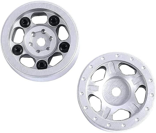 Billet Machined Alloy Wheels (2) for Axial 1/24 SCX24 Rock Crawler C30790SILVER