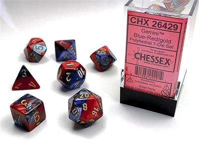 Gemini  Polyhedral Blue-Red/gold 7-Die Set