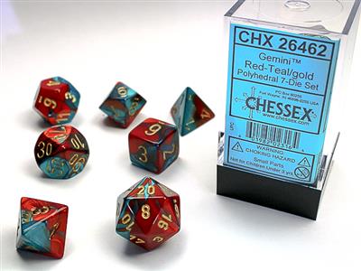 Gemini  Polyhedral Red-Teal/gold 7-Die Set