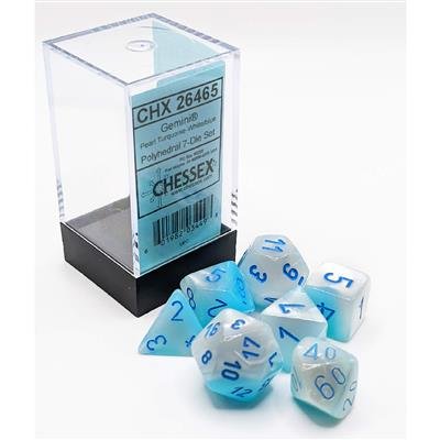 Gemini  Polyhedral Pearl Turquoise-White/blue Luminary  7-Die Set