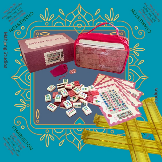 Glitter Sparkle - American Mahjong Tile Set (166 Tiles) Pink Bundle | Midnight Luxe / Yellow Racks (4)