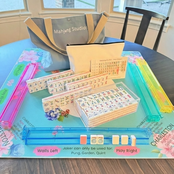 Mahjong Studios – Rose Dragon American Mahjong Bundle Tile Set (166 Tiles) | All In One - Carry Bag + Tiles & Bag + Mat + Racks + Instructions