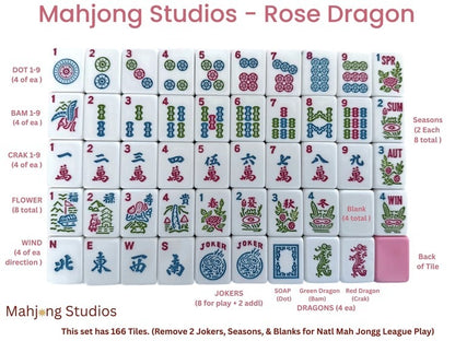 Mahjong Studios – Rose Dragon American Mahjong Bundle Tile Set (166 Tiles) | All In One - Carry Bag + Tiles & Bag + Mat + Racks + Instructions
