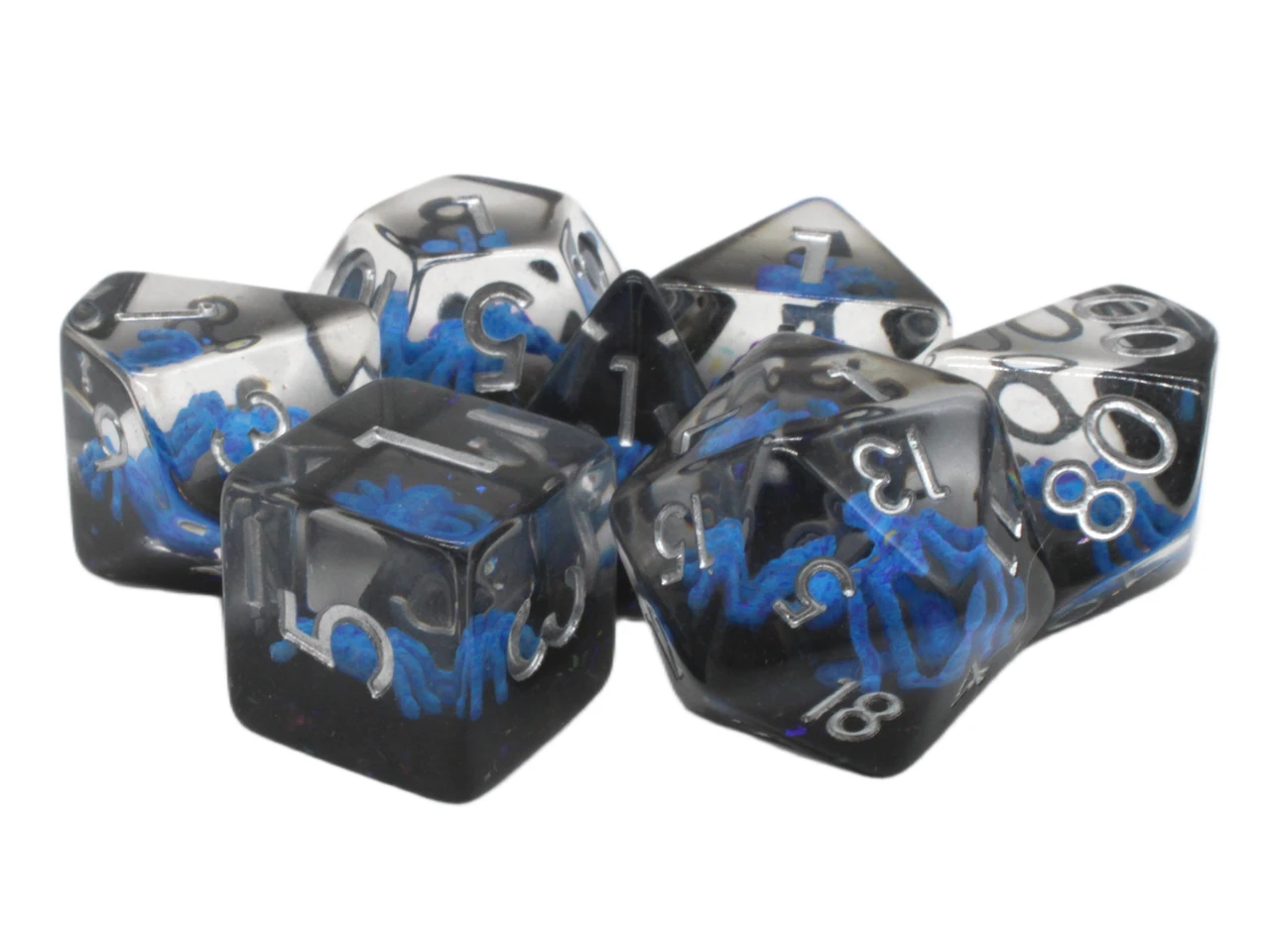 Old School 7 Piece DnD RPG Dice Set: Animal Kingdom - Spider - Blue w/ Black