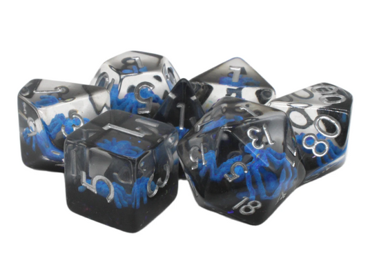 Old School 7 Piece DnD RPG Dice Set: Animal Kingdom - Spider - Blue w/ Black