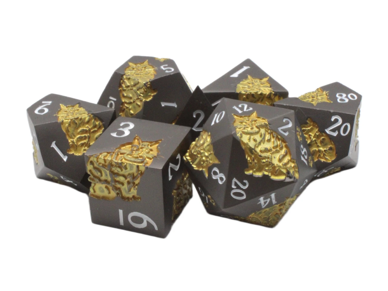 Old School 7 Piece DnD RPG Metal Dice Set: Nine Lives - Matte Black w/ Gold