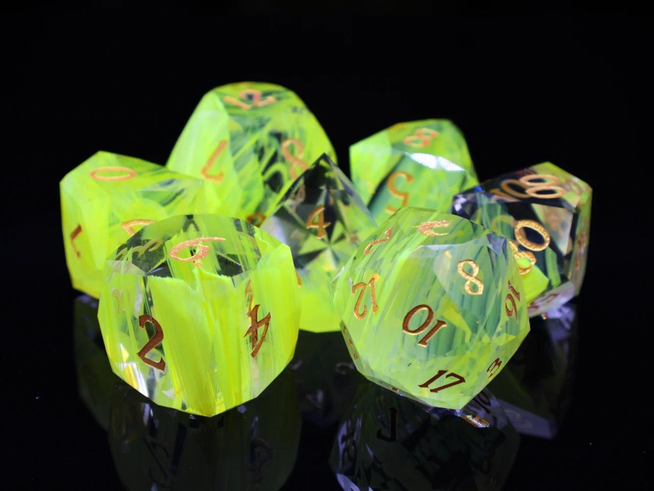 Old School Dice: Gemstone 7-Piece Set - Diamond Cut - Yellow Aurora