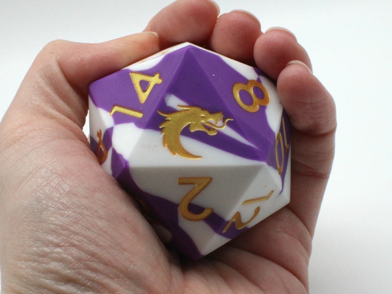 Old School Dice: Silicone 50mm D20 - Purple & White w/ Gold