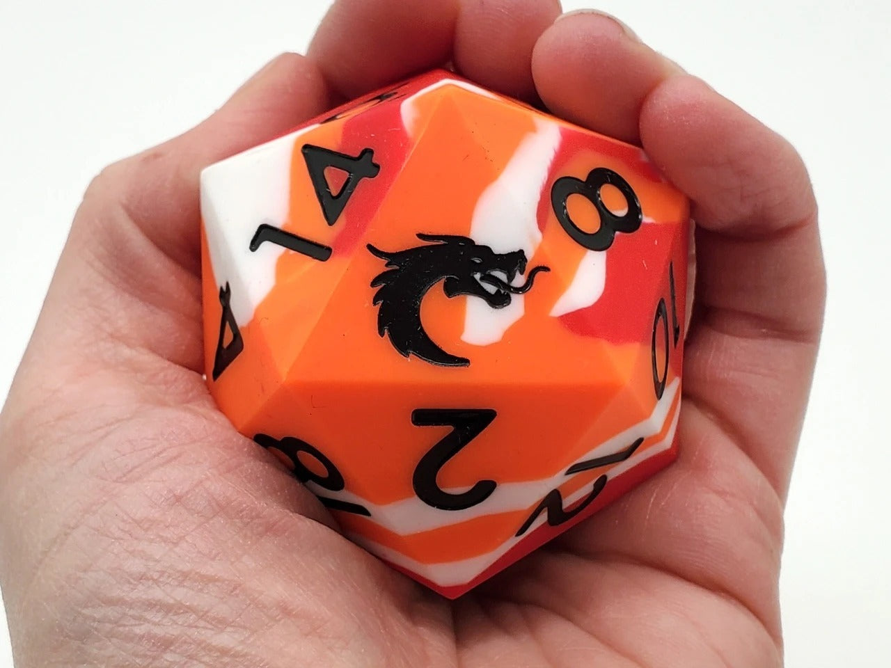 Old School Dice: Silicone 50mm D20 - Red, White & Orange