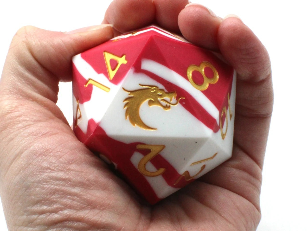 Old School Dice: Silicone 50mm D20 - Red & White w/ Gold