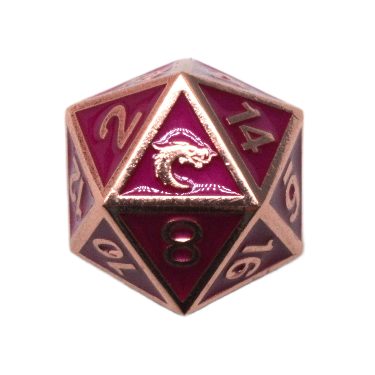Old School DnD RPG Metal D20: Elven Forged - Fuchsia w/ Copper