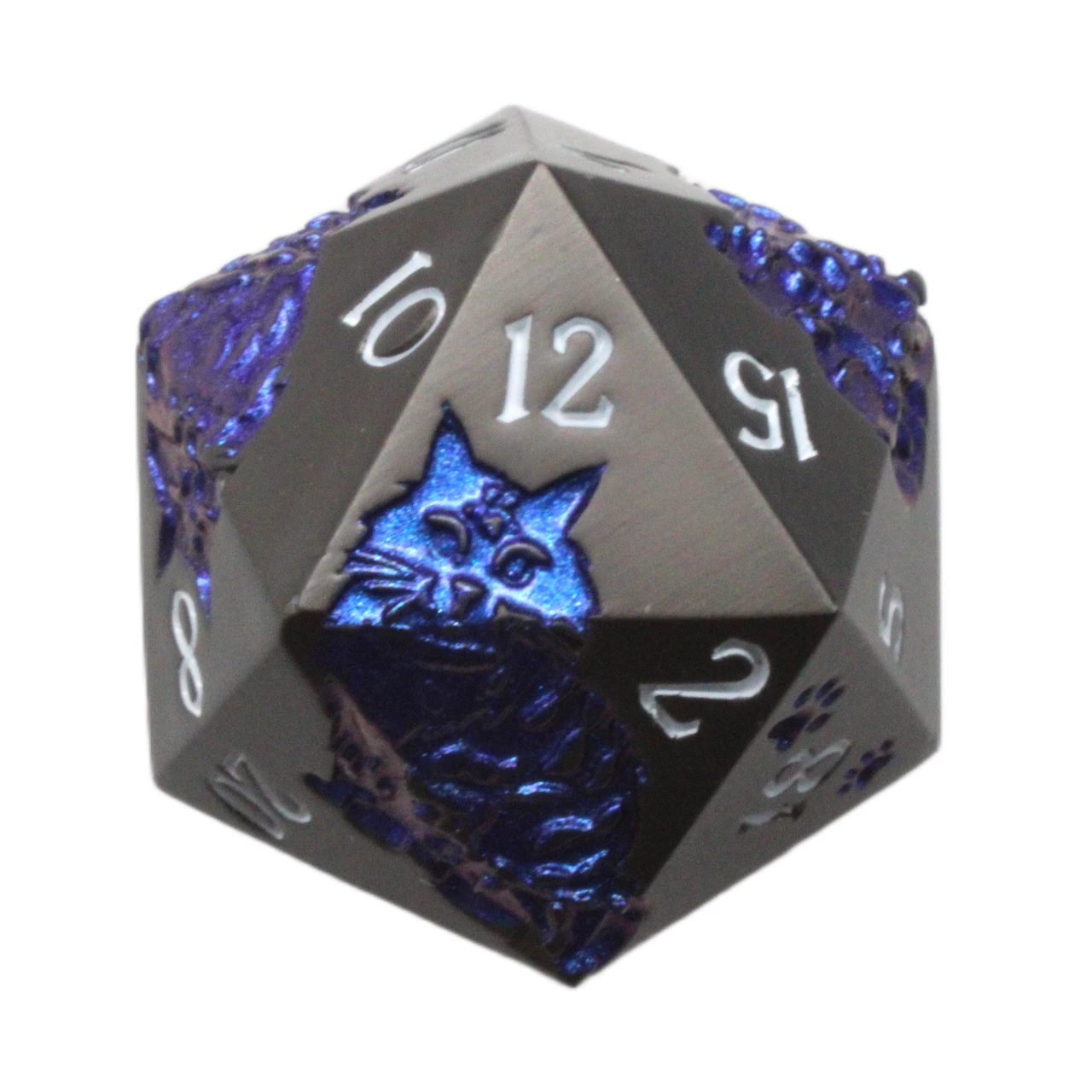 Old School DnD RPG Metal D20: Nine Lives - Matte Black w/ Blue