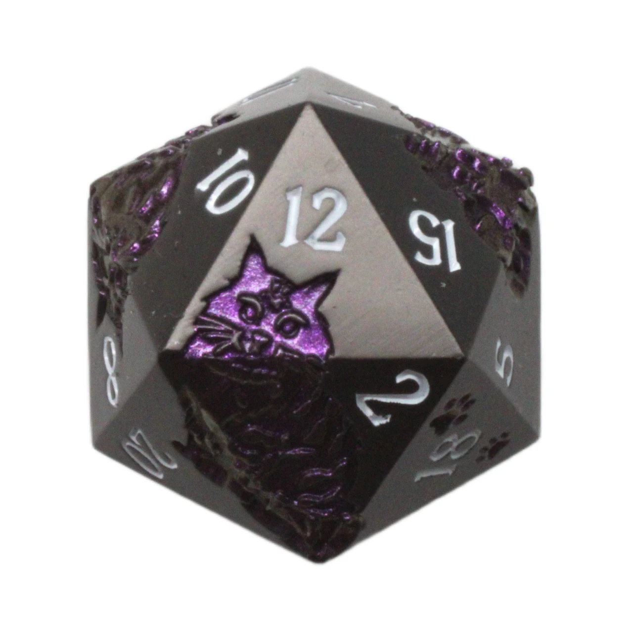 Old School DnD RPG Metal D20: Nine Lives - Matte Black w/ Purple