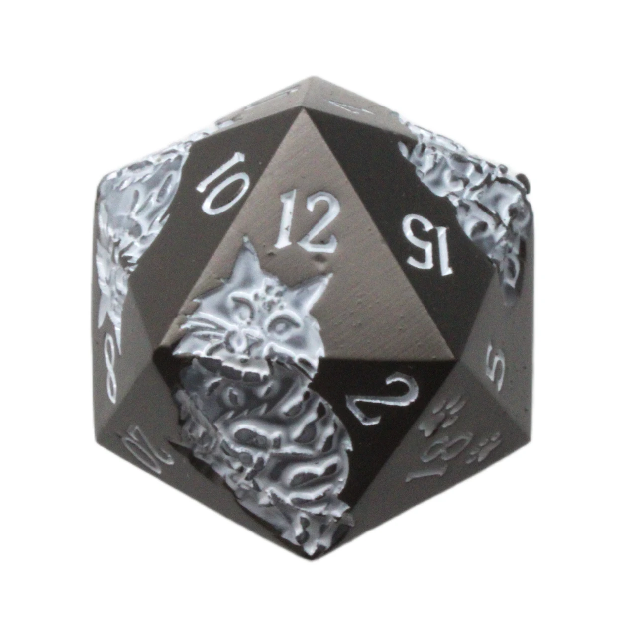 Old School DnD RPG Metal D20: Nine Lives - Matte Black w/ White