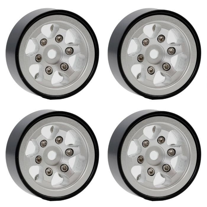 Z1 1.0" Aluminum Beadlock Crawler Wheels Silver 1/24 Axial SCX24 C10