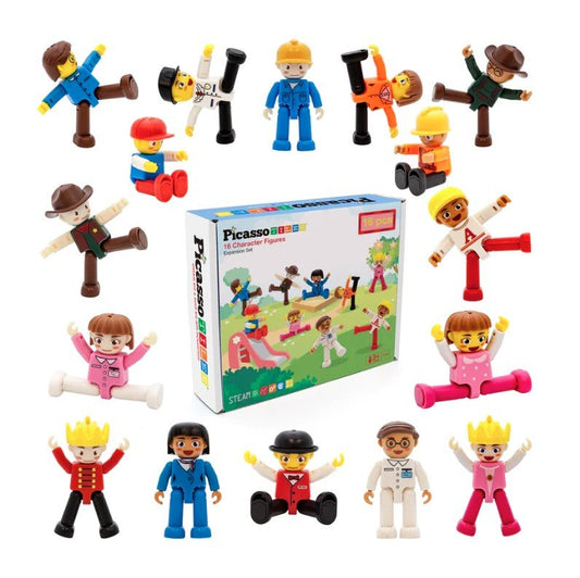 PicassoTiles 16 Piece Character Figure Set PTA08