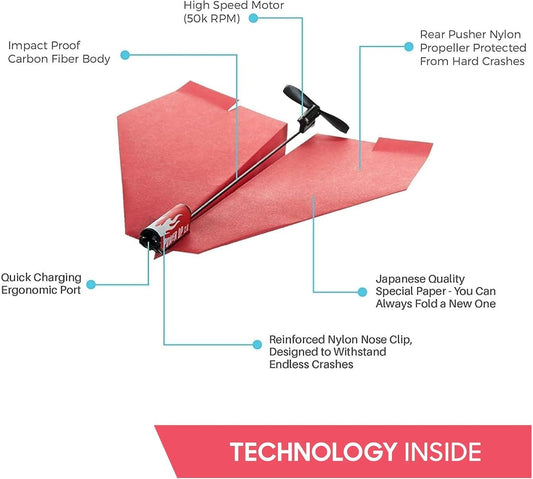 Powerup 2.0 - Red  Free flight electric paper airplane.