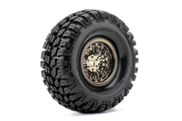 Storm 1/10 Crawler Tires Mounted on Chrome Black 1.9" Wheels 12mm Hex (1 pair)