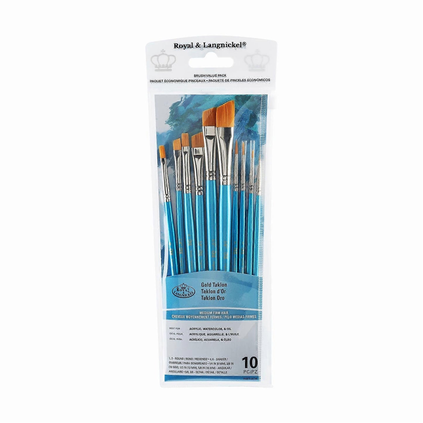 Royal & Langnickel RSET-9538 Gold Taklon Paint Brush Value pack
