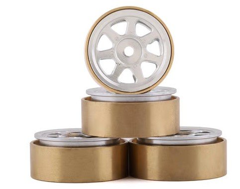 Samix SCX24 Aluminum & Brass 1.0" Beadlock Wheel Set (Silver) (4)