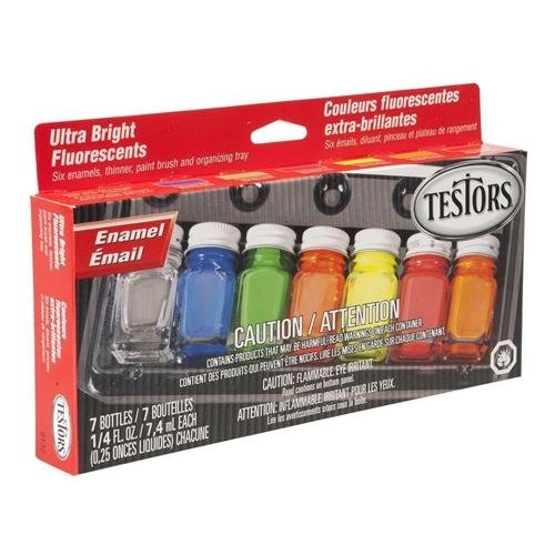 Enamel Paint Sets - 6 Flourescent Colors 1 Thinner 1 Paint Brush 1 Tray
