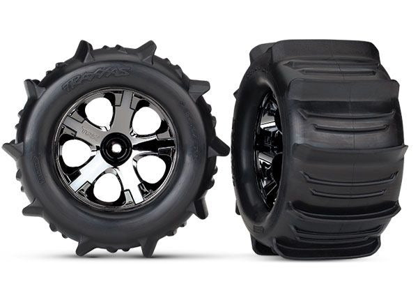 Tires & wheels assembled glued (2.8") (All-Star black chrome wheels paddle tires foam inserts) (nitro rear/ 4WD electric front/rear) (2) (TSM rated)