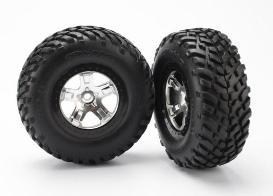 Tires & wheels assembled glued (SCT satin chrome black beadlock style wheels SCT off-road racing tires foam inserts) (2) (4WD front/rear 2WD rear only)