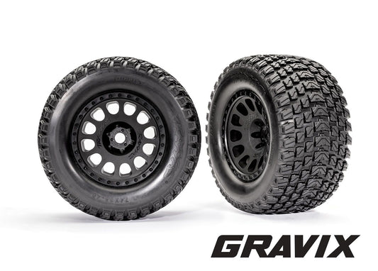 Tires & wheels assembled glued (XRT? Race black wheels Gravix? tires foam inserts) (left & right)