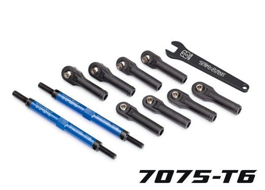 Toe links E-Revo VXL (TUBES blue-anodized 7075-T6 aluminum stronger than titanium) (144mm) (2)/ rod ends assembled with steel hollow balls (8)/ aluminum wrench 10mm (1)